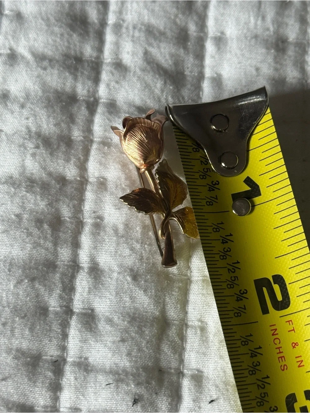 Vintage Single Rose Brooch Pin – Brushed Two-Tone Rosebud Floral Lapel Pin “1.5”